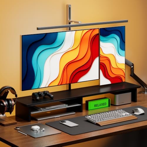 FENSULN Dual‑Tier Glass Monitor Stand Black image 2