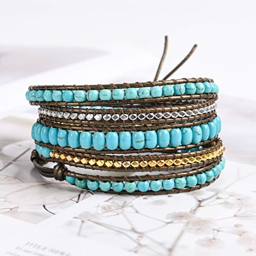 Image of YGLINE Natural Stone Bracelet 5 Wraps Bracelet Handmade Blue Color Boho Bracelet for Women Bracelet