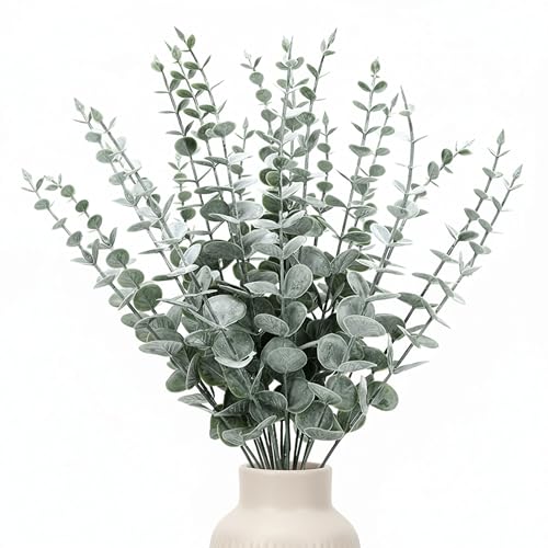 Image of CURATED CART Artificial Eucalyptus Stems Pack of 10 Realistic Green Leaves with Frosted Finish Flexible Fake Flowers Branches for Home Office Wedding Centerpiece Table Decor Christmas Decoration
