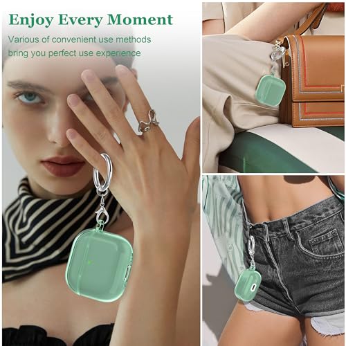 Image of for AirPods 4th Generation Case Cover 2024, Military-Grade Shockproof, Soft TPU Highly Transparent Anti-Yellowing for AirPods 4 Case with Cleaning Kit & Cute Round Buckle, Clear Green