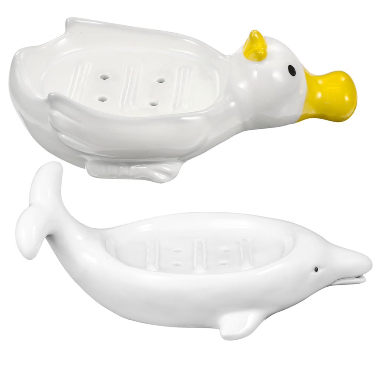 2 Stück Keramik Seifenschalen Tierform mit Ablauföffnung Seifenhalter Dusche Bad Küche Dekorativer Abtropfhalter