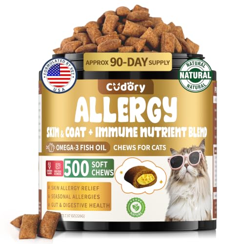 Cat Allergy Relief Chews for Cats, 500 Crunchy & Creamy Treats, Supports Itchy Skin, Paw Licking,...