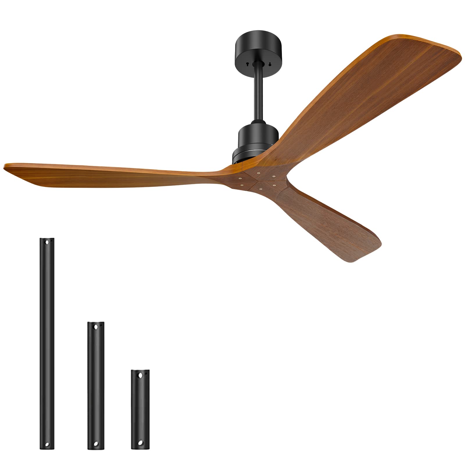 CLUGOJ Modern Walnut Ceiling Fan Without Lights, 60" Outdoor Wood
