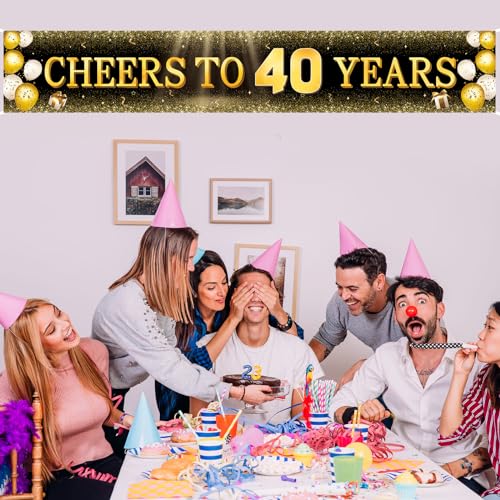 Image of TZSS Black & Gold 40th Birthday Banner Decorations - Extra Large 118 inchx20 inch Reusable Yard Sign for Men & Women, Over The Hill Party Decor Indoor Outdoor, 40 Year Old & Fabulous
