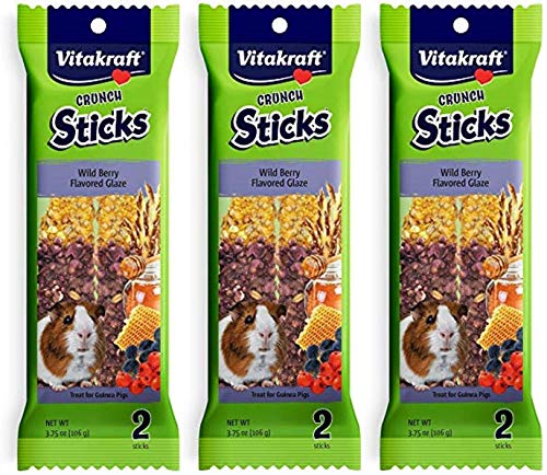 Vitakraft 3 Pack of Wild Berry Glazed Crunch Sticks Guinea Pig Tr...