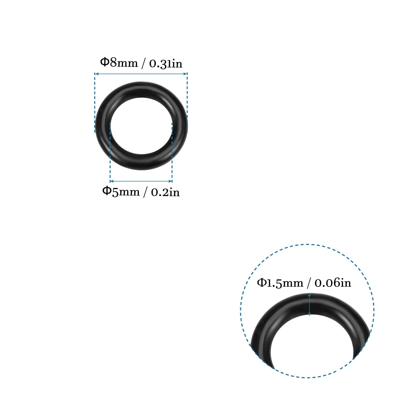 QUARKZMAN 8mm x 5mm x 1.5mm Nitrylowy Guma O-ring x 25szt Okrągły Uszczelka Podkładka dla Kran Hydrauliczny Naprawa Uszczelnienie Połączenie [Czarny]