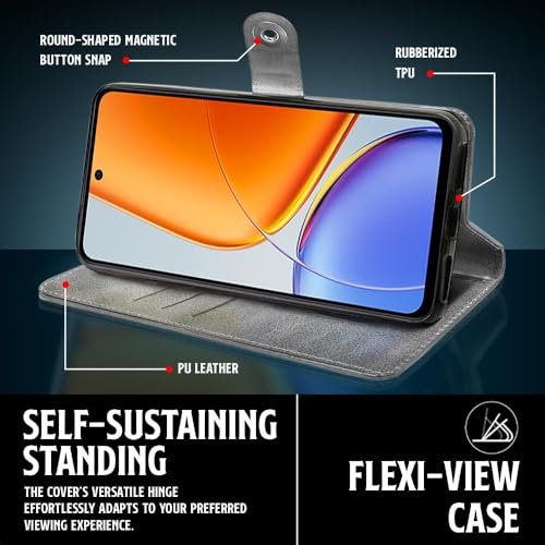 Image of WOW IMAGINE Shock Proof Flip Cover Back Case for Vivo T4x 5G | iQoo Z10x 5G | Vivo Y31 Pro 5G (Magnetic Button Flip Case | Wallet Pockets & Stand | Leather Finish | Stone Grey)