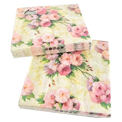 AVEVER | Decorative napkins for Decoupage | Blush Pink AVEVER | Disposable AVEVER | Shabby Chic AVEVER | Birthday AVEVER for Women Artist Teacher, white yellow pink purple green, 6.5 x 6.5 x 1 inches Cover