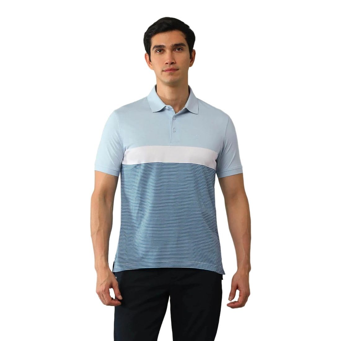 arrow Men's Blue Striped Polo Collar Half Sleeve Casual Cotton Regular Fit T-Shirt-picture-25
