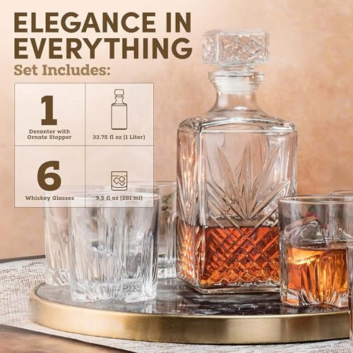 Image of Bormioli Rocco Selecta Collection 33.75 oz. Whiskey Decanter with Glass Stopper and 6 Tumbler Glasses