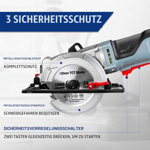 WORKPRO Mini Kreissäge 750W 4700RPM, Handkreissäge Schnitttiefe 45 mm (90 °), 28 mm (45 °), mit...