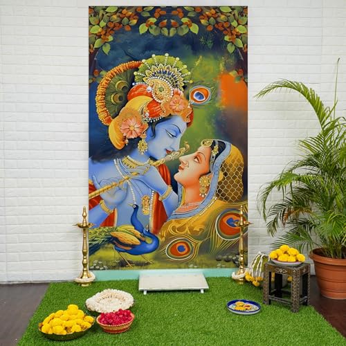 Image of Special You Krishna janmashtami Decoration Items with Radha Krishna Theme Backdrop (5 * 3ft), Janmashtami Decoration Items, Radha Krishna Wall Decor- 1Pc