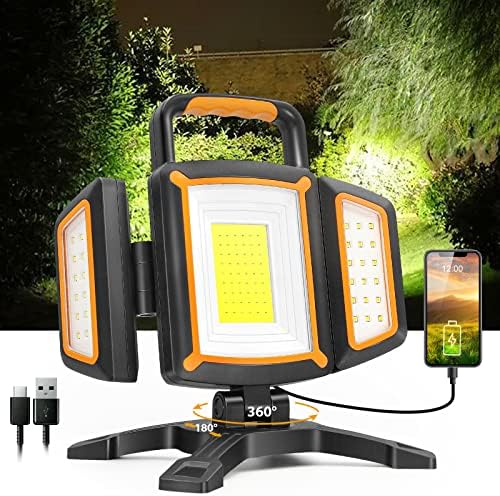 SYLSTAR LED Strahler Akku 30W, 3000LM Super Hell Baustrahler mit Magnet, 5 Lichtmodi und Powerbank, Drehbare Tragbare Wasserdichte Wiederaufladbare Arbeitsleuchte für Garage, Werks