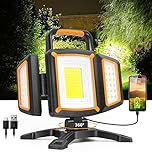 SYLSTAR Projecteur LED Rechargeable 30W, 3000LM Projecteur de Chantier avec Batterie, 5 Modes Lampe Chantier Sans Fil et Powerbank Fonction, Étanche et Rotative pour Garage, Atelier (3000LM, 30W)