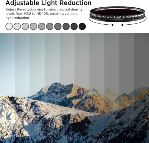 Image of 52mm Variable ND2-ND400 Filter with Upgraded Phone Clip, Neutral Density Filter Lens for iPhone 16 /15 /14 /13 Pro Max Samsung Moto Google TCL, HD Double-Sided Multi-Coated Glass