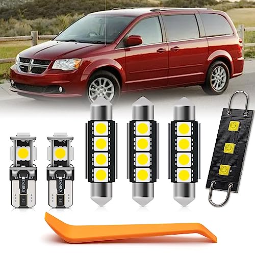 nsautolighting 11pcs Interior LED Lights Bulb Kit for Dodge Grand Caravan 2008 2009 2010 2011 2012 2013 2014 2015 2016 2017 2018 2019 Map Dome Door Trunk Lights Interior Bulbs Package + Install Tool