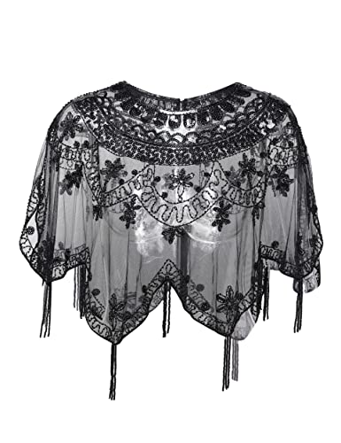 BABEYOND Sequin Beaded Evening Cape 1920s Fringed Shawl Wraps Wedding Bridal Shawl Scarf