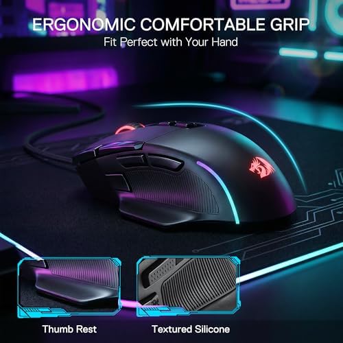 Redragon M925 Wired Gaming Mouse, 24,000 Max DPI Optical Gaming Mouse with 10 Programmable Buttons, Ergonomic Natural Grip Build, Software Supports DIY Keybinds & DPI, Black - 3