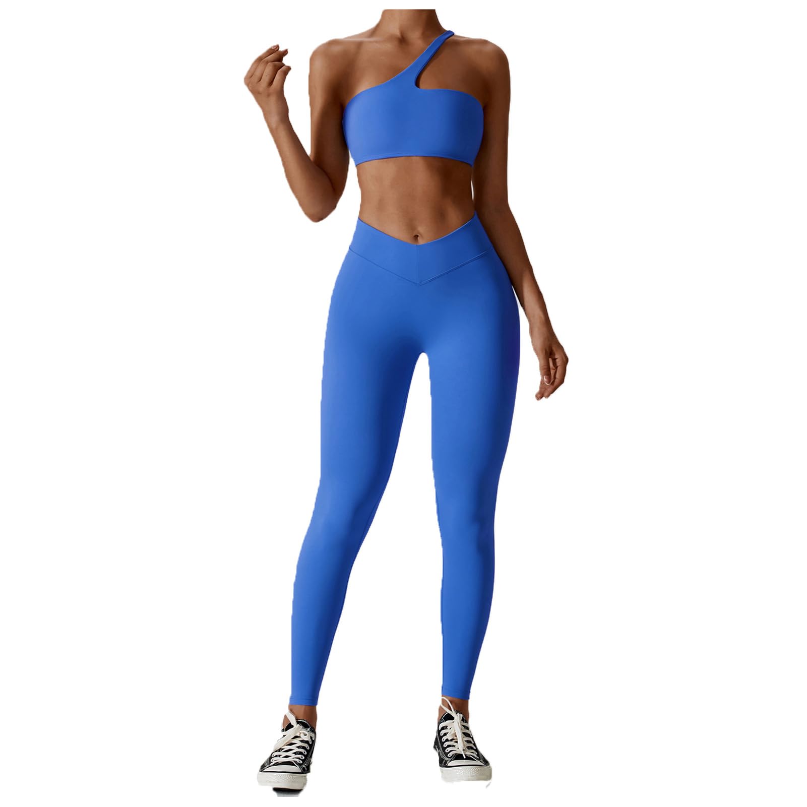 Damski zielony 2-częściowy seksowny zestaw do jogi - krótki podkoszulek bodycon legginsy kombinezon na siłownię i fitness, NIEBIESKI, S