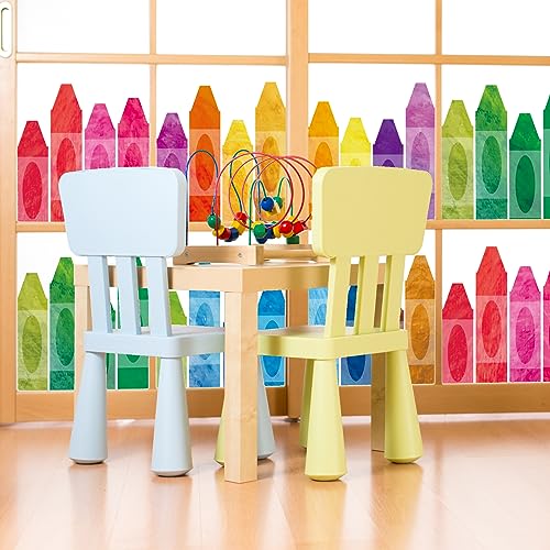 Image of Whaline 9 Sheets Back to School Window Clings, Colorful Crayons | Window Decals, Watercolor Double-Sided Windows Stickers, for Classroom Home Glass Blackboard Decor
