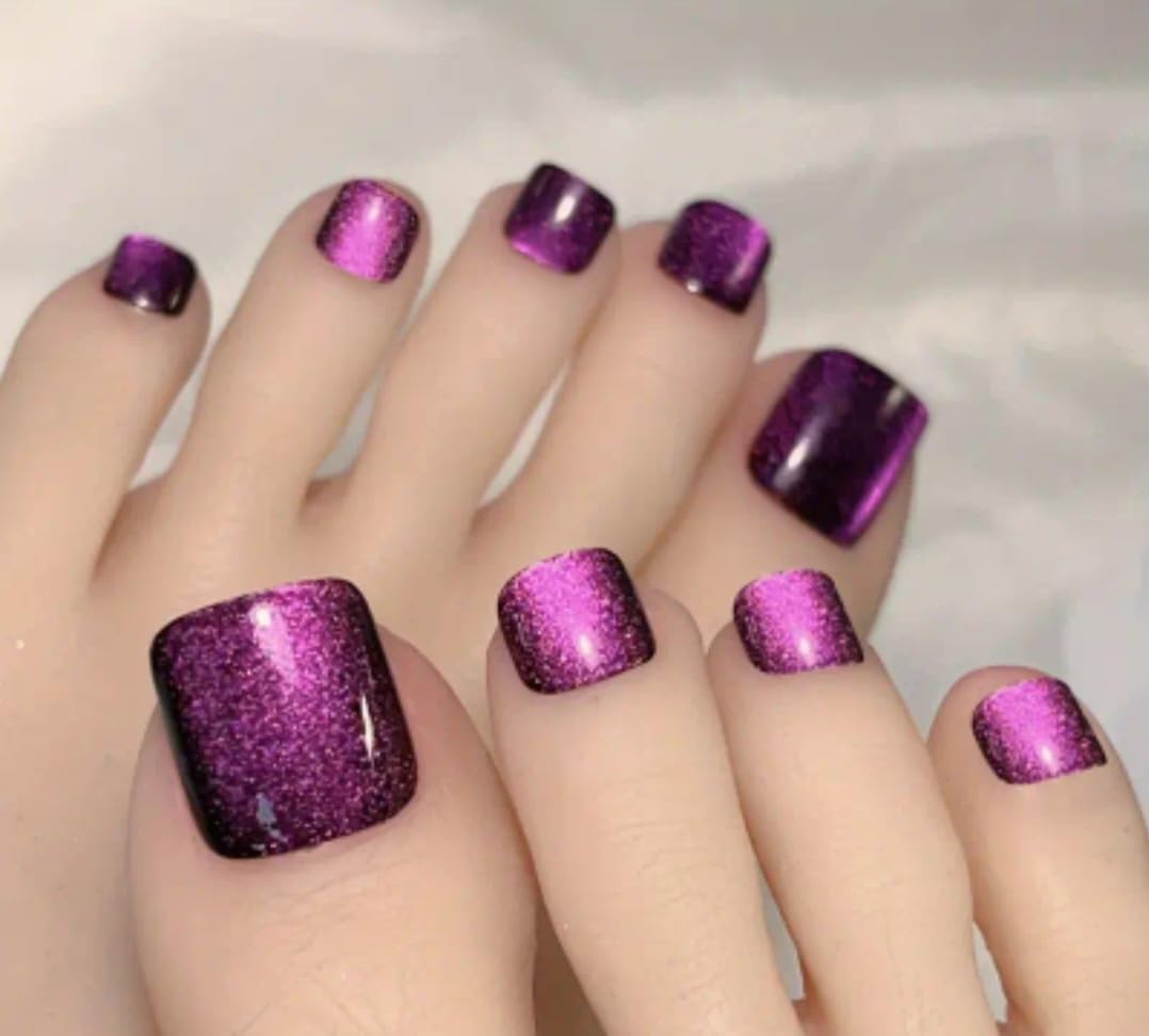 Solid Color Square Press on Toenails Short,Glossy Fake Toenails Press on Nails Acrylic Toe Nails,Reusable Maroon Toenails Fake Toe Nails Natural in 24 PCS,Seamless Fit Toe Nails Glue on