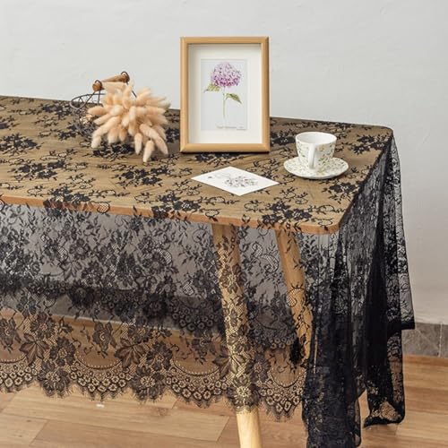 Chemin de table Halloween dentelle noire araignée nappe maison hantée - 3