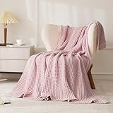 WESHIONGOO Throw Blanket for Couch Soft Knit Throw Blanket with Chenille Yarn Non-Shedding, Chenille Blanket for Living Room Bed Sofa (Pink, 50'*60')