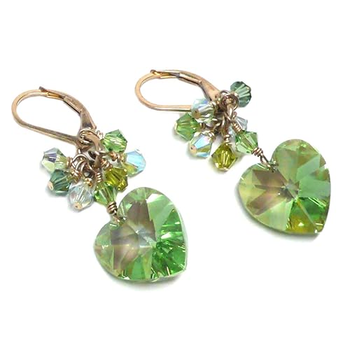 Miniatura 1 de 14x14mm Crystal Heart Spring Green Cluster Drop Earrings Gold-Filled or Sterling