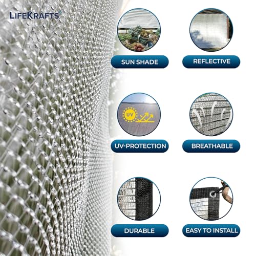 Image of LifeKrafts Aluminium Shade Net - Heavy Duty 95% UV Sun Protection|Garden,Terrace,Balcony & Greenhouse Shade Net |Aluminium Eyelets & Reinforced Border|Durable Outdoor Shade Netting(2Mtr x 3Mtr)