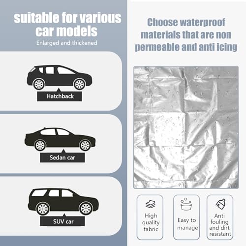 Image of Car Windshield Cover for Ice and Snow, Against Frost Ice and Snow Easy Installation Front Windshield Cover, 190T Silver Coated Cloth Double-sided Protective Auto Cover, Universal for Cars (Silver)
