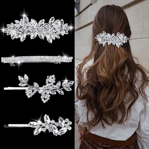 Gold Color Flower Hair Clip Comb Crystal Rhinestones Head Piece Hairpin For Brides Women Bridal Jewelry Wedding Accessories
