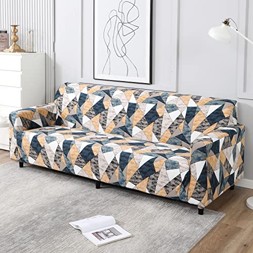 Image of HOKIPO Polyester, Spandex Elastic Stretchable 4 Seater Sofa Cover, Multicolor Geometric Print (AR-4096-D3)