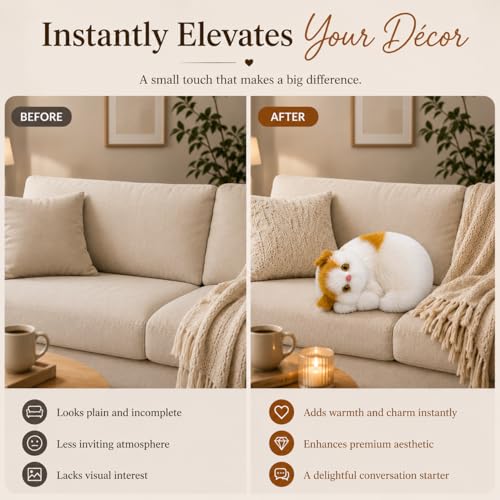 Image of Monex Stationary Cute Sitting Cat Plu | Ultra Soft Stuffed Animal for Kids, Girls & Room Decor | Decorative Cat Plushie Gift (Whait-Orange)