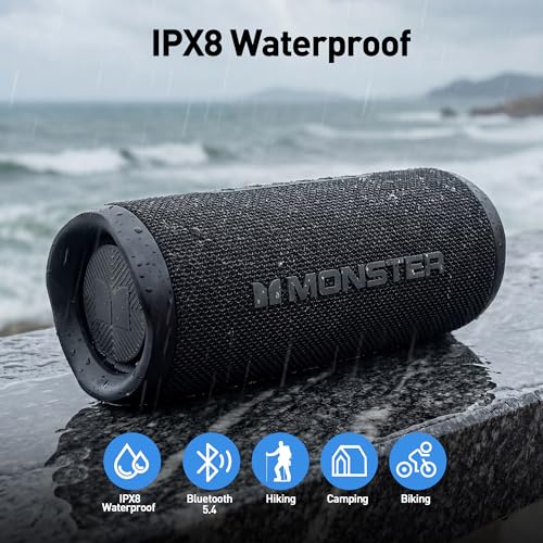 Monster S620 Bluetooth Speaker, Wireless Portable Outdoor Bluetooth Speakers, 60W True Wireless Stereo IPX8 Waterproof, Dual PairingBluetooth 5.4 Built-in Mic, Perfect for Home, Black - Image 5