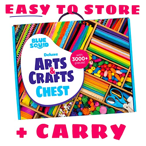 Blue Squid Arts and Crafts for Kids 3000+ Piece Deluxe Craft Chest - Giant Craft Box for Kids Art Supplies - Craft Kits for Kids Ages 4-12