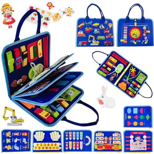 Soupost Toddler Busy Board-Montessori Toys for Boy Girl Birthday Gift, Sensory Learning Toys for Toddlers Busy Book, Airplane Car Travel Activities Toy,Learn Fine Motor Skills