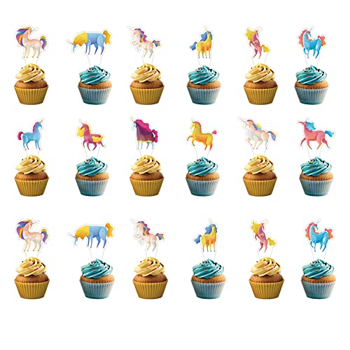 BAIDA Unicorn Birthday Decorations,24PCS Unicorn Cup cake Toppers,Unicorn Party Supplies for Kids Birthday Party Themed Party