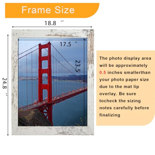 Image of BESCRCL 18x24 Poster Frame for Wall Hanging, Engineered Wood Picture Frames for 18 x 24 Picture, Distressed White, 1 Pack