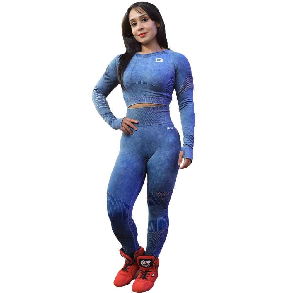DAPP Womens Seamless High-Stretch Sports Leggings Full Sleeve Bra Set - Moisture Wicking Glute Enhancing Activewear for Gym