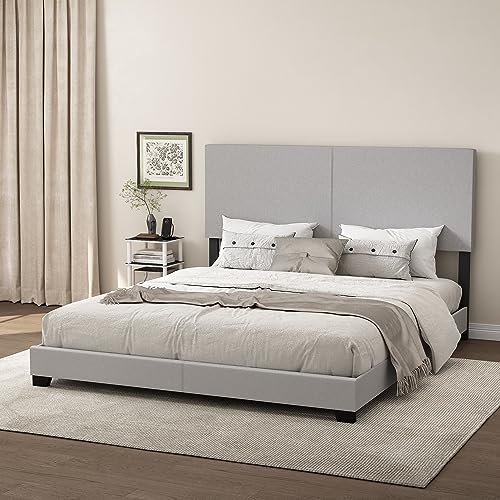 Furinno PESSAC Fabric Upholstered Bed Frame, California King Size, Glacier - image 1