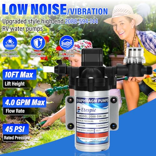 Image of 2026 Upgraded 2088-594-144 RV Fresh Water Pump, 115V AC 4.0 GPM 240GPH Self-Priming Diaphragm Water Pump, 15.1LPM 45PSI with Pressure Switch & Detachable Filter, Quiet Operation for RV Marine Yacht