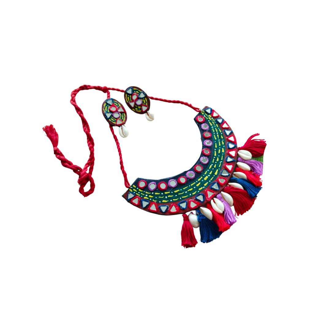 Advaita Handicrafts Ethnic Collection Navratri Dandiya - Fabric Choker Necklace set with Earrings (Multi colour) with Mirror & Shell Work. (B0DHHF28DB) Amazon Price History, Amazon Price Tracker