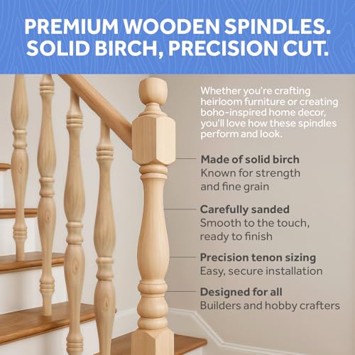 Image of Wooden Baluster Spindles 5-3 /4 inch, Pack of 10 Wood Spindles for Crafts, Woodworking, and Furniture, by Woodpeckers