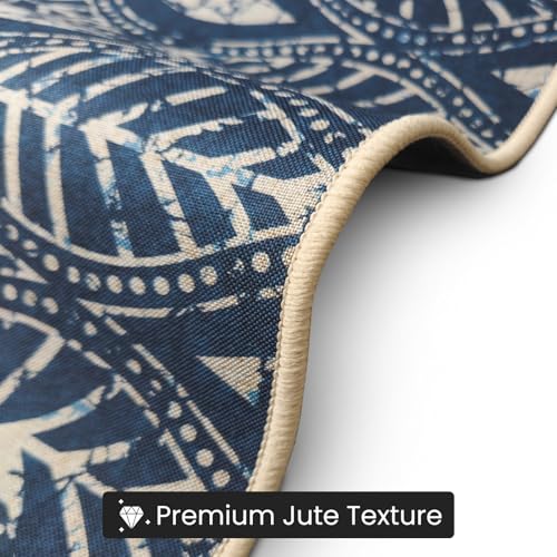 Image of Yellow Weaves- Non-Slip Kitchen Floor Mats, Water Absorbent, Rugs,Standing Jute Mats for Kitchen, Office, Sink and Laundry Room, Blue (Pack of 2)