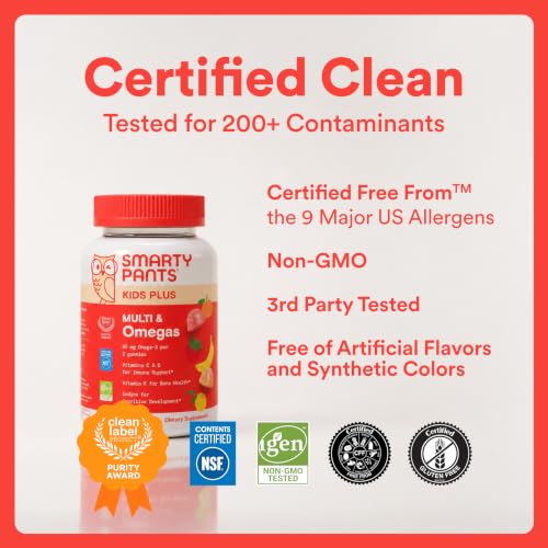 SmartyPants Kids Multivitamin Gummies with Omega 3 DHA/EPA, Vitamins D3, C, B12, B6, A, K, and Zinc, Gluten Free, Clean Label, Three Fruit Flavors, 60 Gummies (30 Day Supply) - image 9