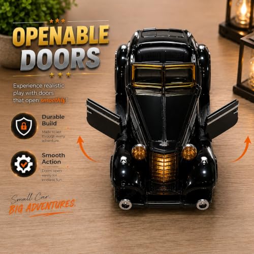 Image of GRAPHENE 1:32 Metal Diecast Vintage Toy Car Pull Back Action Light Sound Openable Doors Decorative Item Antique Retro Classic Model Car for Kids Toddlers Car Collectors Birthday Gift(Black)