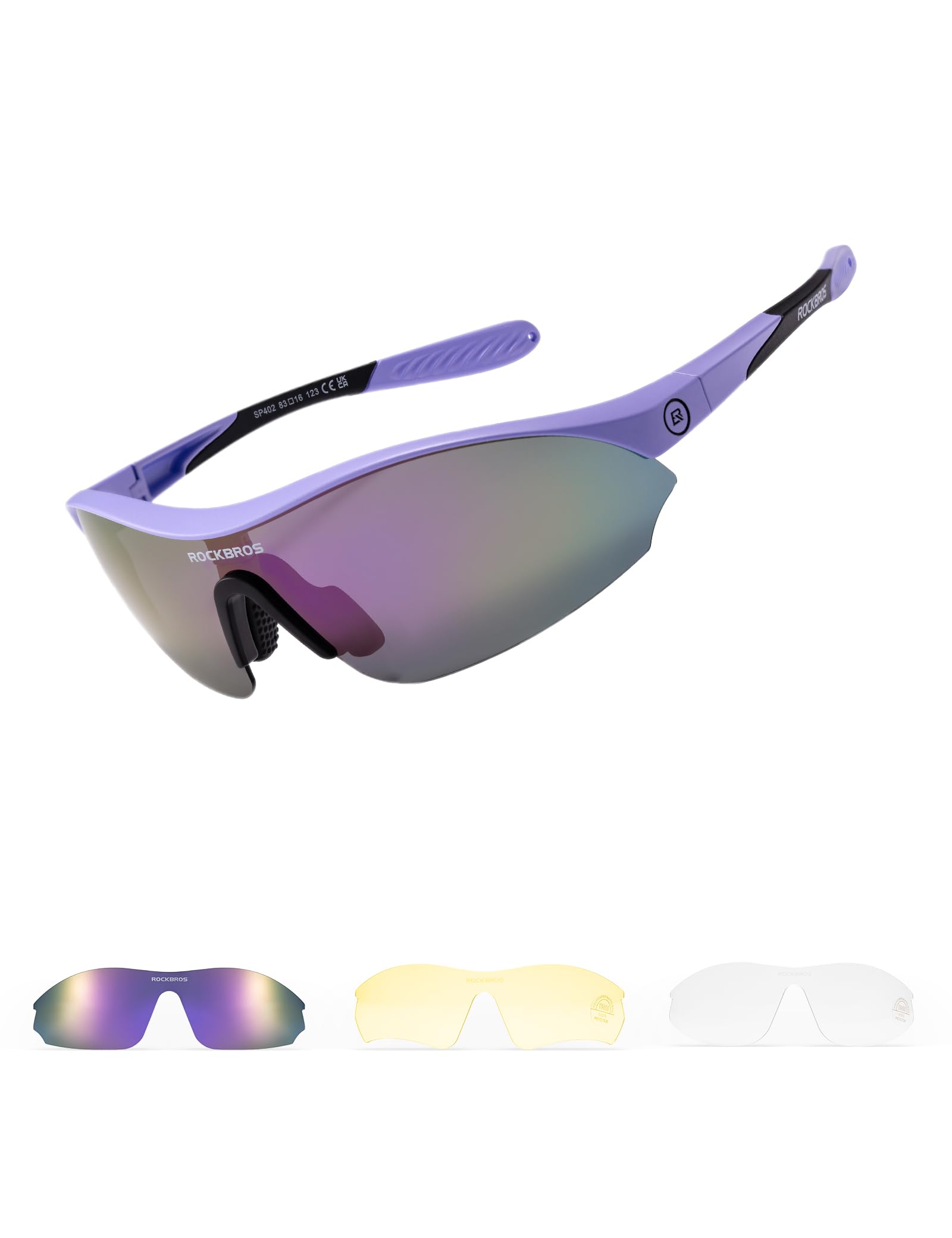ROCKBROS Polarized Cycling Sunglasses for Men Women with 3 Interchangeable Lenses 23g Ultralight Sports Glasses, Quick-Change UV400 Adjustable Nose Pad for Running Driving Hiking Cycling