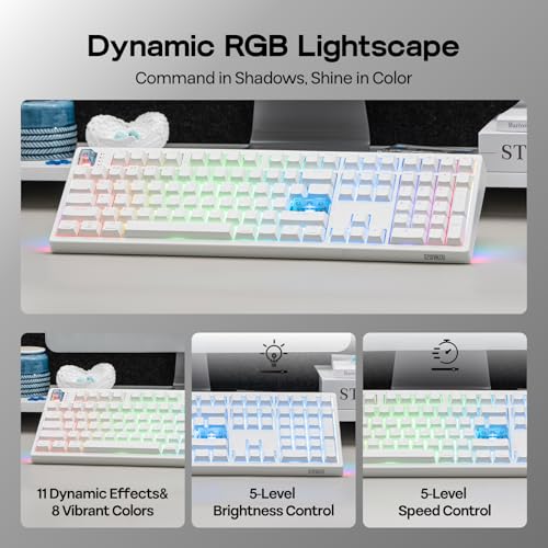 Image of EPOMAKER HE108 Wireless Gaming Keyboard, 8K Polling & 10000mAh, SOCD & DKS, Full-Sized Hall Effect Keyboard with Rapid Triggering, Custom Driver, RGB Backlit, PBT Keycap (White)