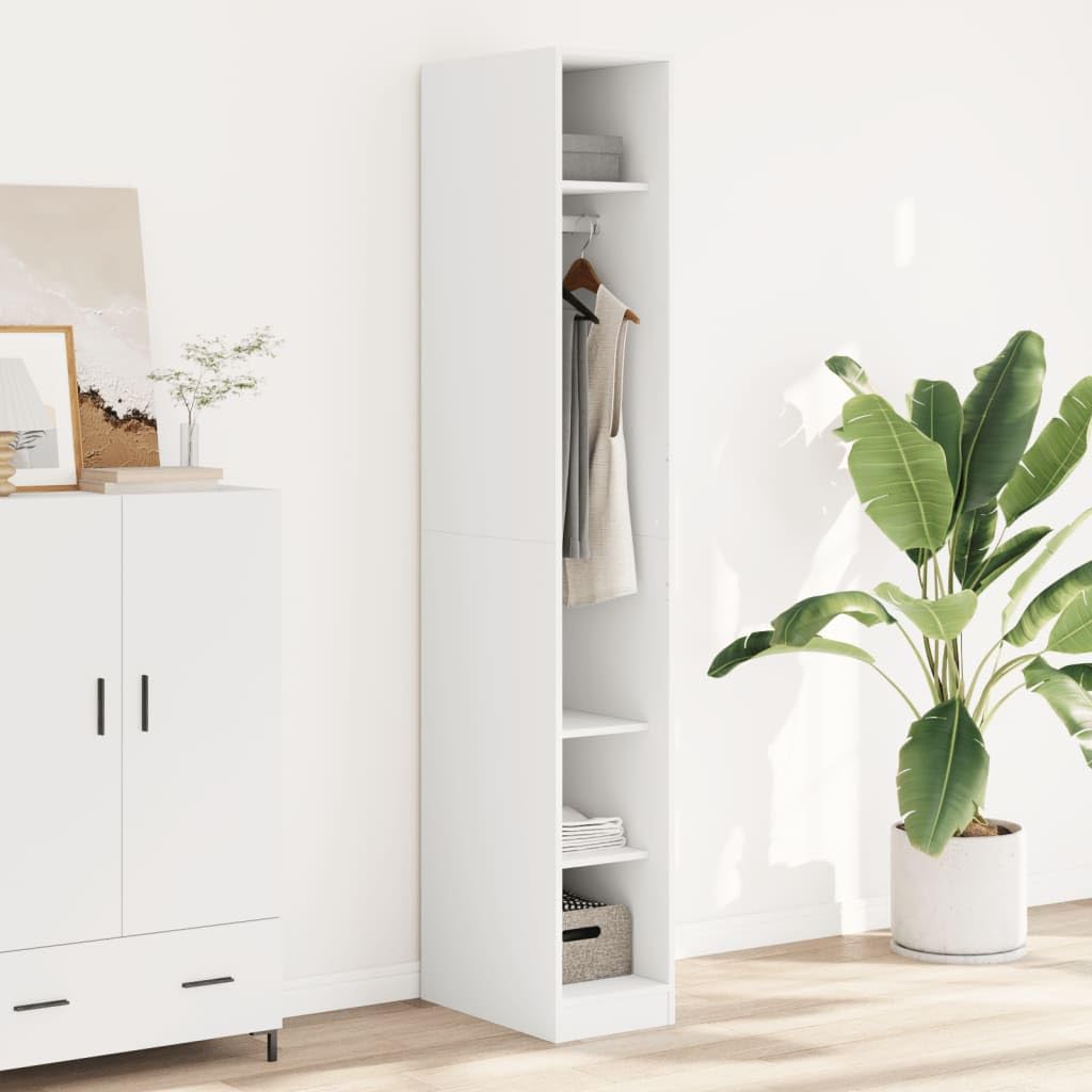 Garde-Robe Blanche 30x50x200 cm Bois d'ingénierie Meuble de Rangement Compact pour Chambre Dressing avec étagère Porte tiroir et cintres idéal pour Organisation