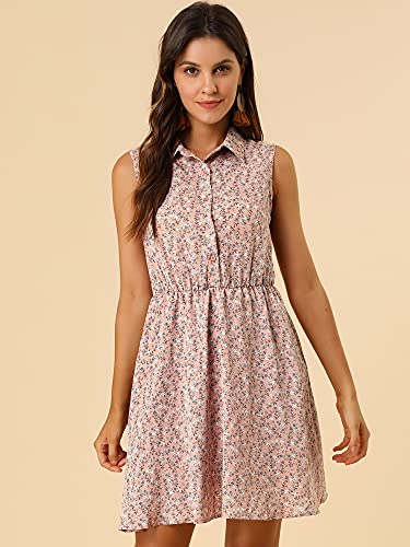 Image of Allegra K Women's Floral Printed Half Placket Above Knee Summer Sleeveless Belted Dress